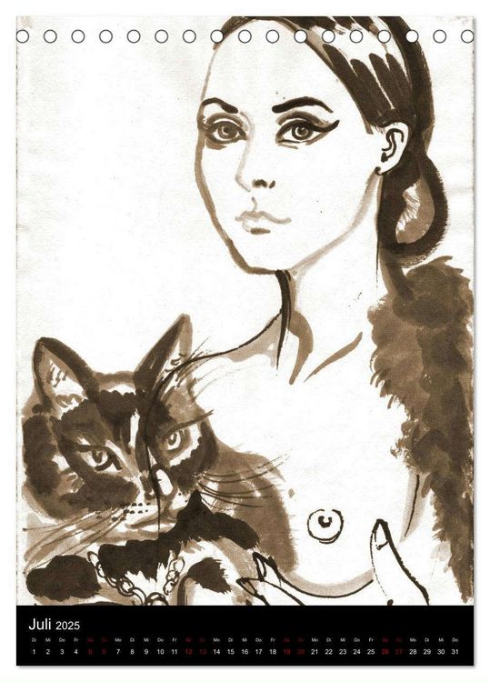 Produktbild: Kesse Mietzen - Burlesque cats II - mit flotten Linien gezeichnete Pin-up Katzen (Tischkalender 2025 DIN A5 hoch), CALVENDO Monatskalender