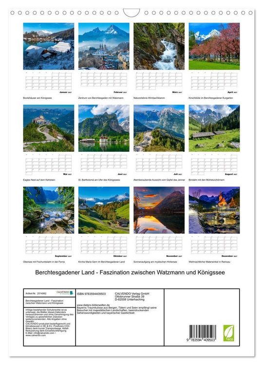 Produktbild: Berchtesgadener Land - Faszination zwischen Watzmann und K&ouml;nigssee (Wandkalender 2027 DIN A3 hoch), CALVENDO Monatskalender