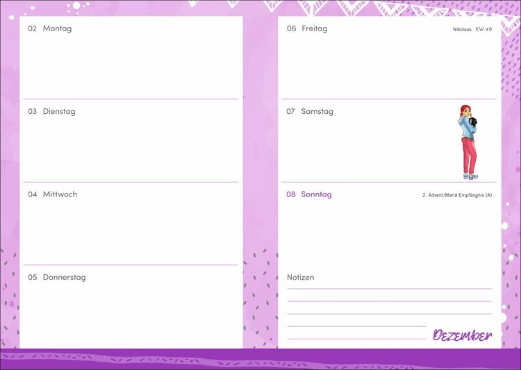 Seven Schülerkalender 12 Monate - Violett, Mit Aufklebern Und Lesezeichen