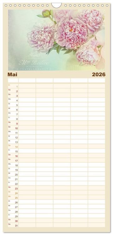 Produktbild: Familienplaner 2026 - Vintage Flowers mit 5 Spalten (Wandkalender, 21 x 45 cm) CALVENDO