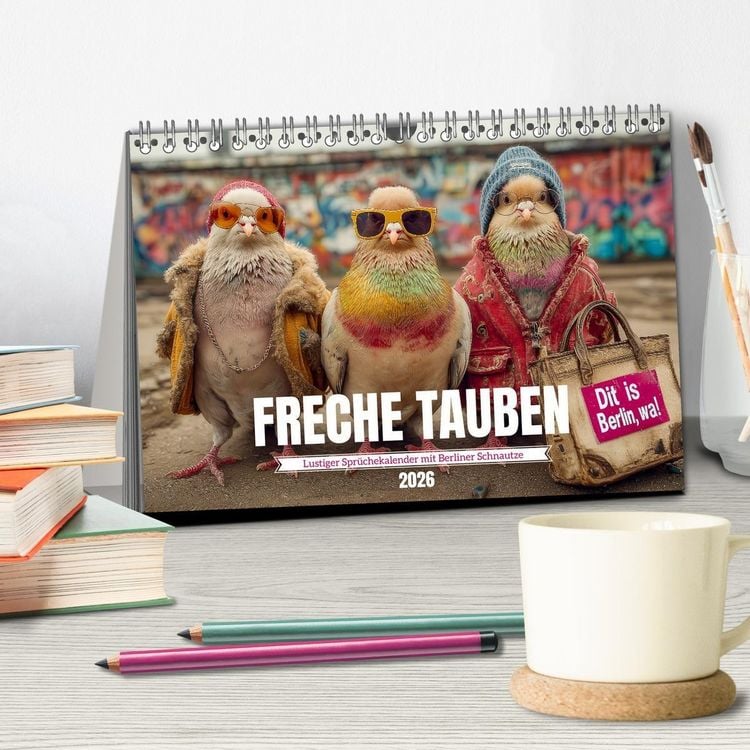Produktbild: Freche Tauben - Lustiger Spr&uuml;chekalender mit Berliner Schnautze (Tischkalender 2026 DIN A5 quer), CALVENDO Monatskalender