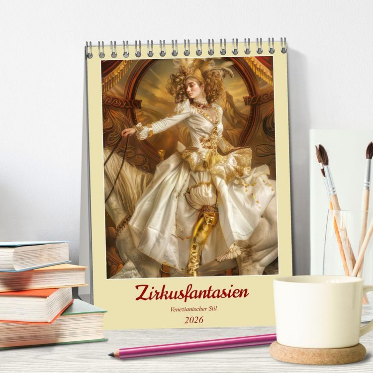 Produktbild: Zirkusfantasien - Venezianischer Stil (Tischkalender 2026 DIN A5 hoch), CALVENDO Monatskalender