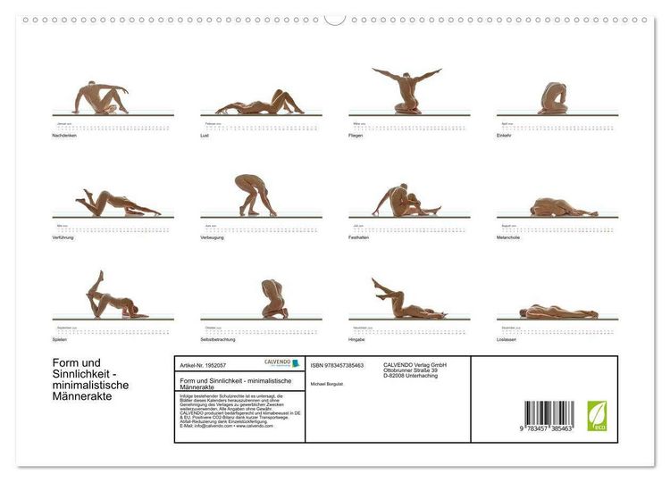 Produktbild: Form und Sinnlichkeit - minimalistische M&auml;nnerakte (hochwertiger Premium Wandkalender 2026 DIN A2 quer), Kunstdruck in Hochglanz