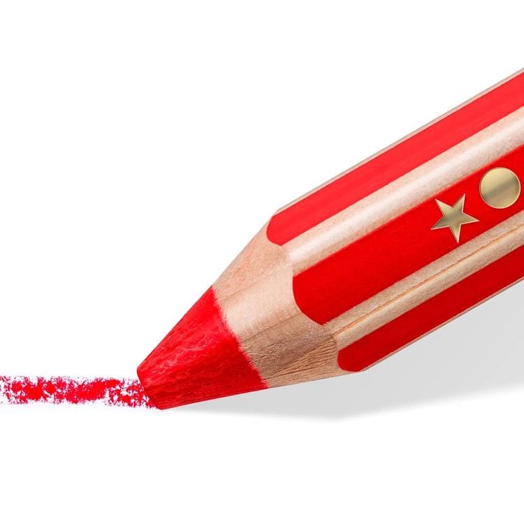 STAEDTLER Noris junior 140 Kindermalstift 3 in 1, Kartonetui mit 18 Malstiften in sortierten Farben, 1 Spitzer und 1 Pinsel, 140 C18