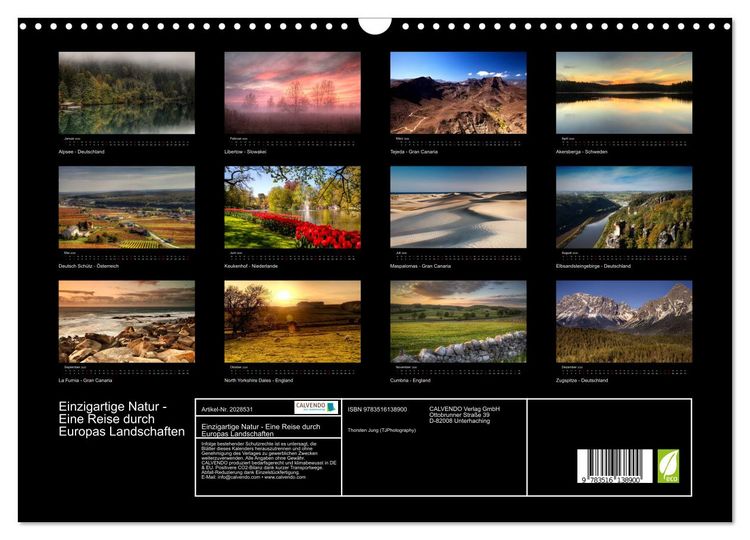 Produktbild: Einzigartige Natur - Eine Reise durch Europas Landschaften (Wandkalender 2026 DIN A3 quer), CALVENDO Monatskalender