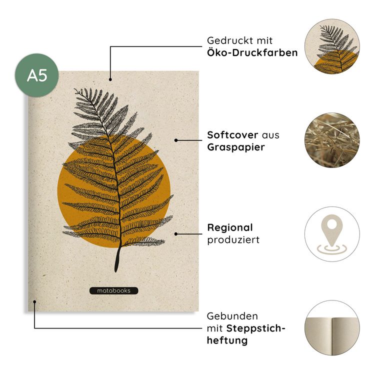 Produktbild: matabooks - A5 Notizheft aus Graspapier - Maya Farbe: Orange