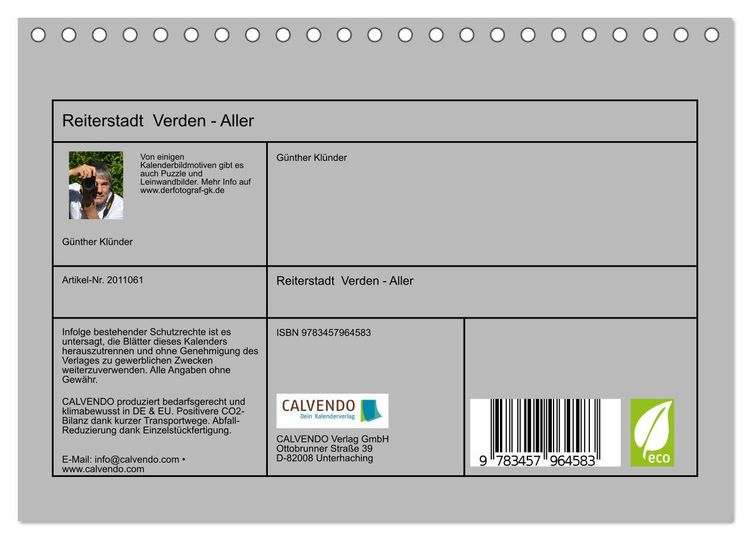 Produktbild: Reiterstadt Verden - Aller (Tischkalender 2026 DIN A5 quer), CALVENDO Monatskalender