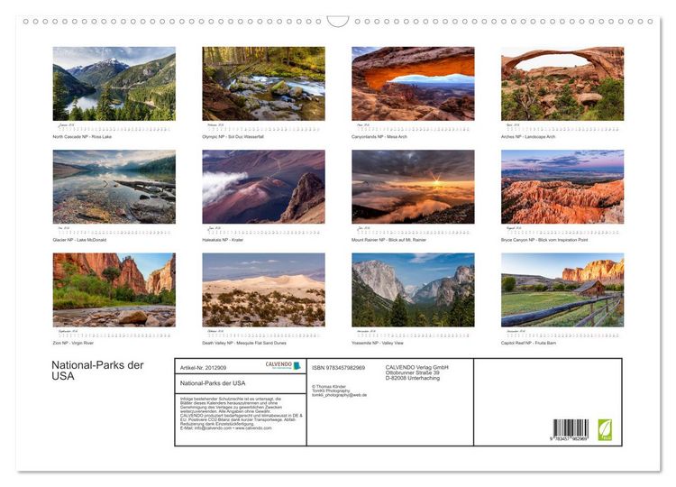 Produktbild: National-Parks der USA (Wandkalender 2026 DIN A2 quer), CALVENDO Monatskalender