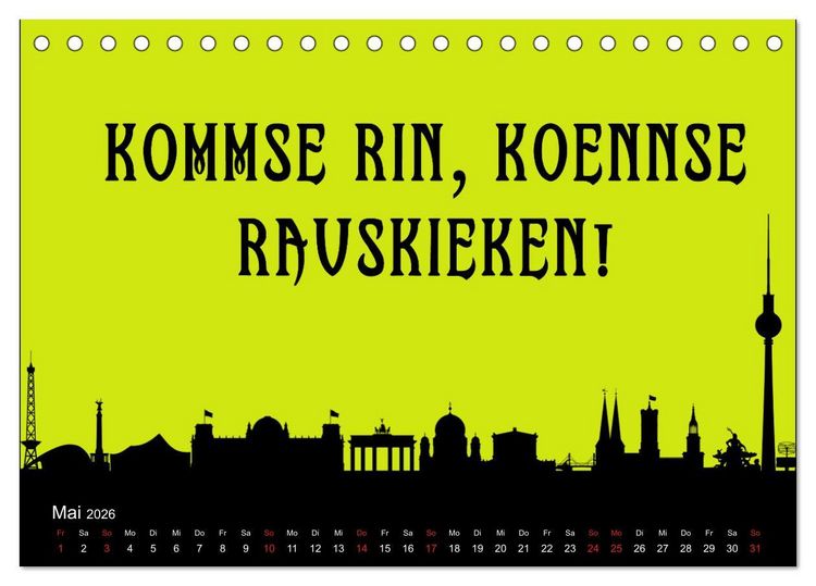 Produktbild: Berliner Mundart (Tischkalender 2026 DIN A5 quer), CALVENDO Monatskalender