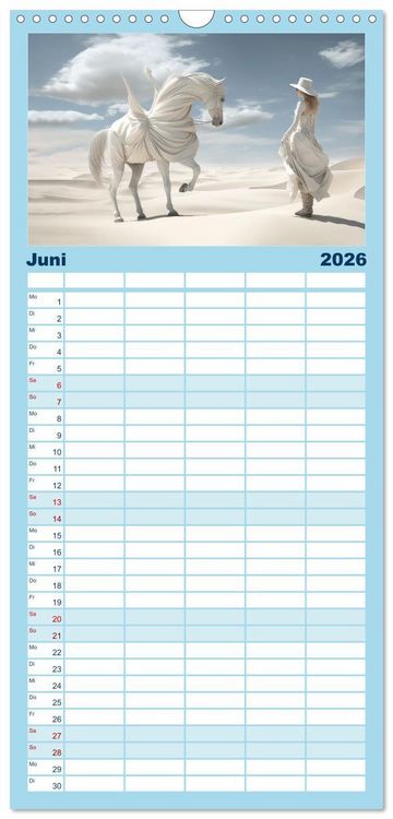 Produktbild: Familienplaner 2026 - Surrealismus trifft Pferdefans mit 5 Spalten (Wandkalender, 21 x 45 cm) CALVENDO