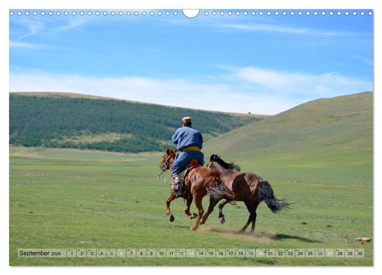 Produktbild: Pferde und Reiter der Mongolei (Wandkalender 2026 DIN A3 quer), CALVENDO Monatskalender