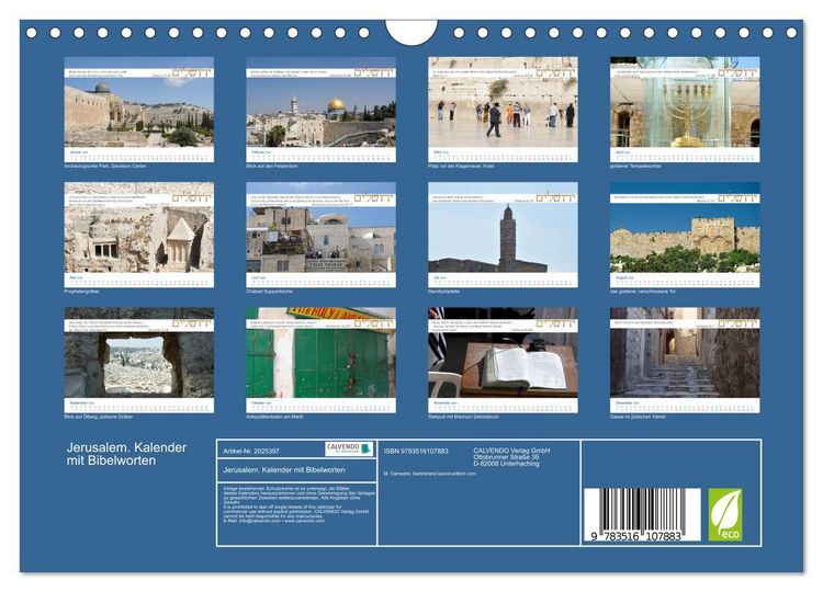 Produktbild: Jerusalem. Kalender mit Bibelworten (Wandkalender 2026 DIN A4 quer), CALVENDO Monatskalender