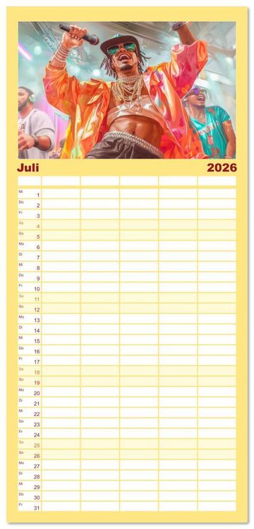 Produktbild: Familienplaner 2026 - Feiern und Musik - Beschwingt dabei mit 5 Spalten (Wandkalender, 21 x 45 cm) CALVENDO