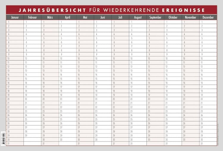 Produktbild: Jahres&uuml;bersicht f&uuml;r wiederkehrende Ereignisse - immerw&auml;hrend - (49,5 x 33,5)