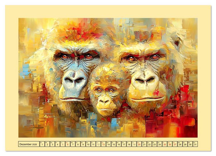 Produktbild: W&auml;chter der Stille. Beeindruckende Gorillas in moderner &Ouml;loptik (Wandkalender 2026 DIN A4 quer), CALVENDO Monatskalender
