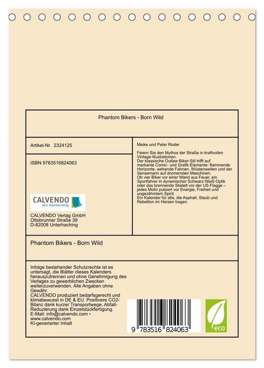 Produktbild: Phantom Bikers - Born Wild (Tischkalender 2027 DIN A5 hoch), CALVENDO Monatskalender