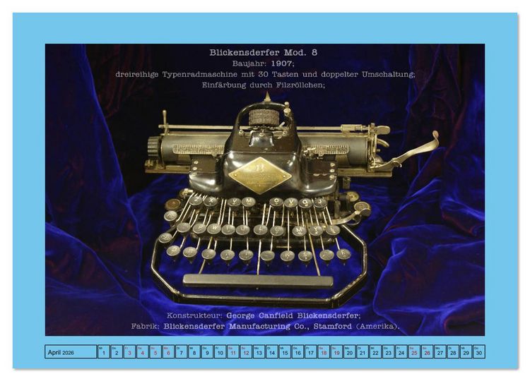 Produktbild: Schreibmaschinen um 1900 (Wandkalender 2026 DIN A4 quer), CALVENDO Monatskalender