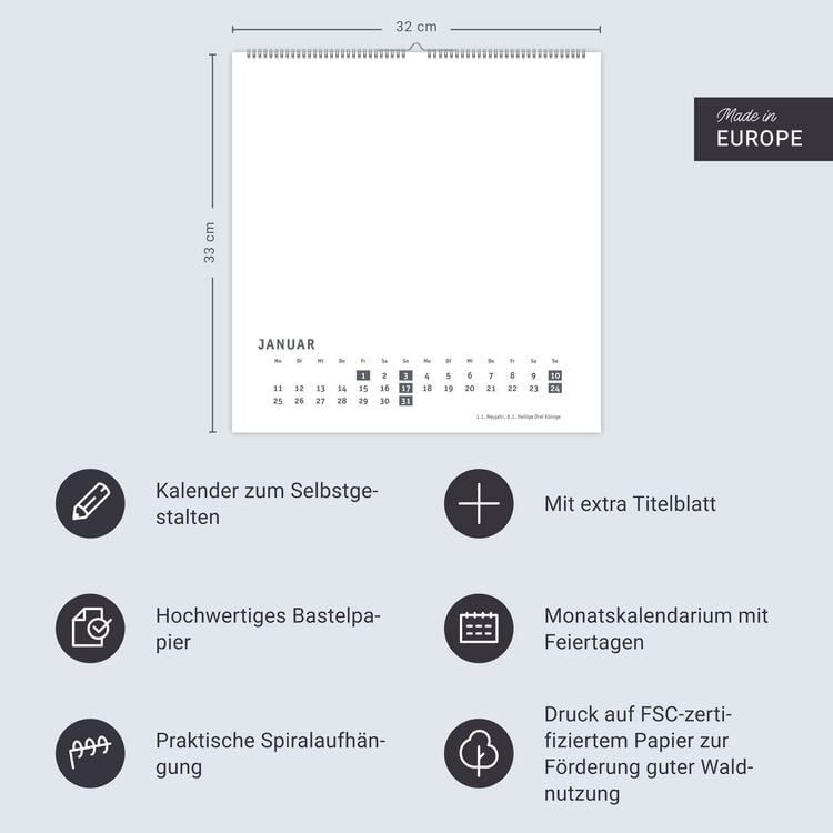 Produktbild: Premium-Bastelkalender wei&szlig; gro&szlig; 2027
