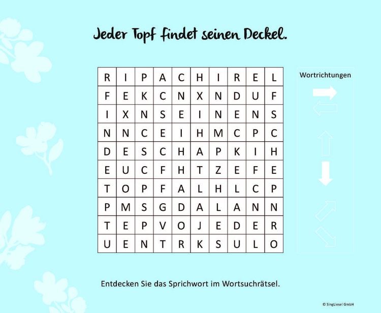 Produktbild: Wortsuchr&auml;tsel f&uuml;r Senioren mit vertrauten Sprichw&ouml;rtern. Spiele-Spa&szlig;, Besch&auml;ftigung und Ged&auml;chtnistraining f&uuml;r Senioren. Auch mit Demenz. Gro&szlig;druck.