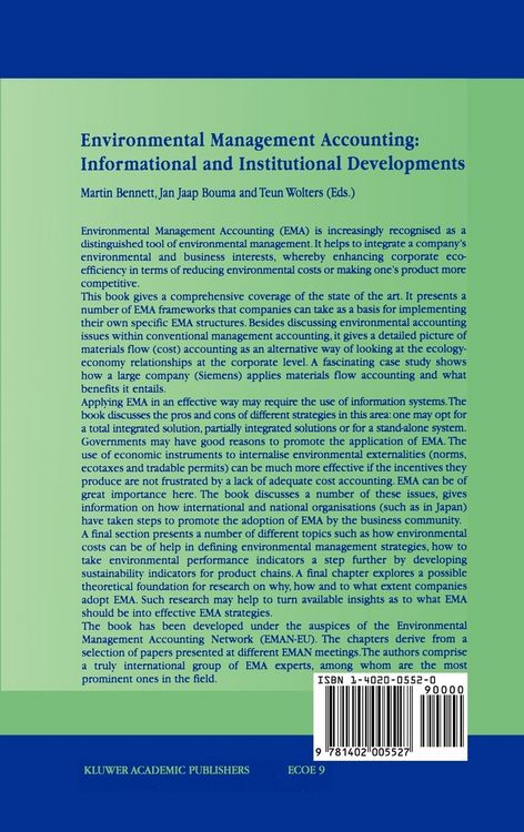 Produktbild: Environmental Management Accounting: Informational and Institutional Developments