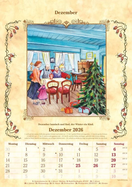 Produktbild: Bauernkalender 2025 - Bildkalender A3 (29,7x42 cm) - mit Feiertagen (DE/AT/CH) und Platz für Notizen - inkl. Bauernregeln - Wandkalender
