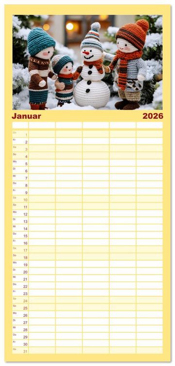 Produktbild: Familienplaner 2026 - Amigurumi Moments. Ein fantastischer Familienalltag mit 5 Spalten (Wandkalender, 21 x 45 cm) CALVENDO