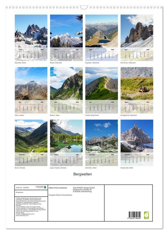 Produktbild: Bergwelten (Wandkalender 2026 DIN A2 hoch), CALVENDO Monatskalender