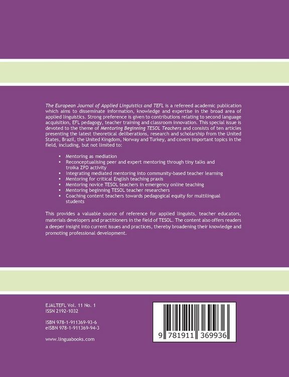 Produktbild: The European Journal of Applied Linguistics and TEFL Volume 11 Number 1
