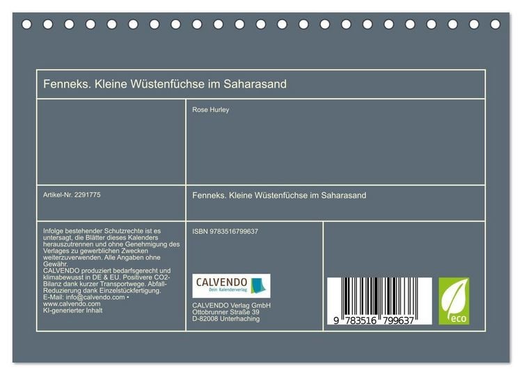 Produktbild: Fenneks. Kleine W&uuml;stenf&uuml;chse im Saharasand (Tischkalender 2027 DIN A5 quer), CALVENDO Monatskalender