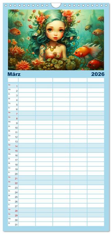 Produktbild: Familienplaner 2026 - Zauberhafte Meerjungfrauen. Liebliche Illustrationen mit 5 Spalten (Wandkalender, 21 x 45 cm) CALVENDO