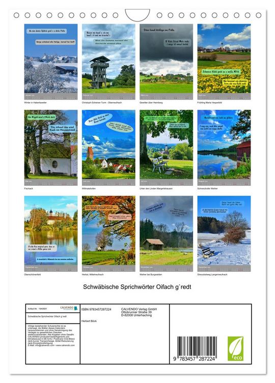 Produktbild: Schw&auml;bische Sprichw&ouml;rter Oifach g`redt (Wandkalender 2026 DIN A4 hoch), CALVENDO Monatskalender
