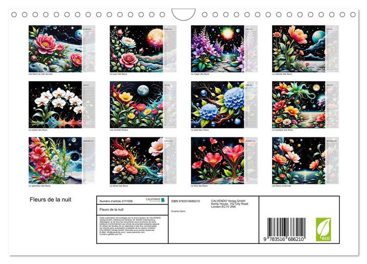 Produktbild: Fleurs de la nuit (Calendrier mural 2026 DIN A4 vertical), CALVENDO calendrier mensuel