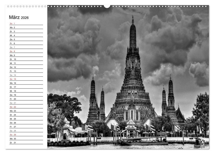 Produktbild: Bangkok Impressionen in Schwarz Wei&szlig; (hochwertiger Premium Wandkalender 2026 DIN A2 quer), Kunstdruck in Hochglanz