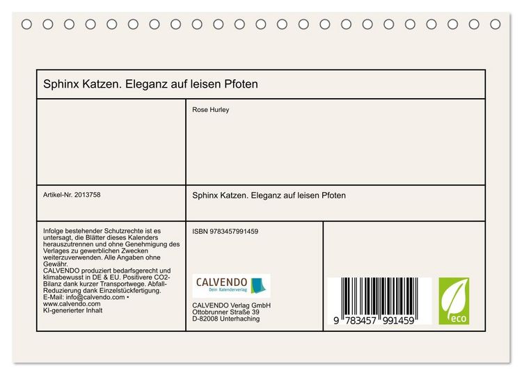 Produktbild: Sphinx Katzen. Eleganz auf leisen Pfoten (Tischkalender 2026 DIN A5 quer), CALVENDO Monatskalender