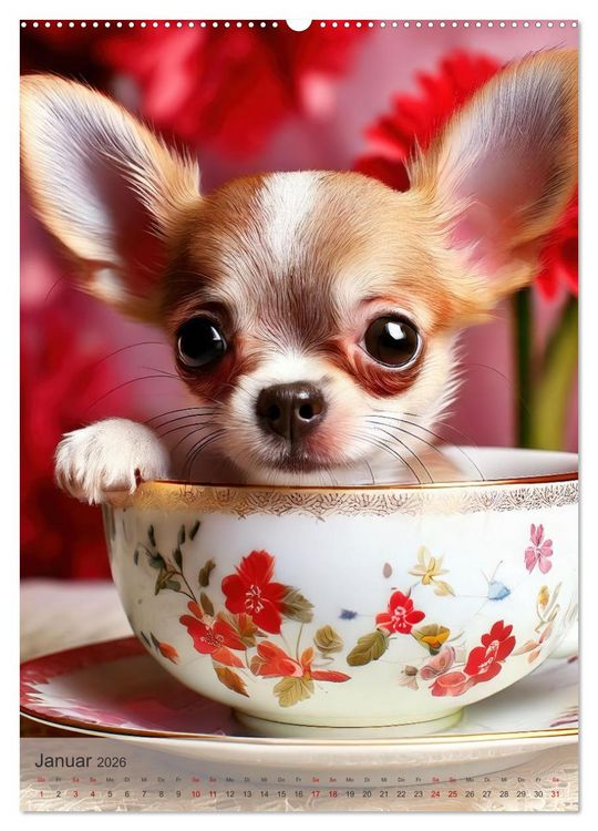 Produktbild: Kaffeepause mit Chihuahua - Kleine Freunde in gro&szlig;en Tassen (Wandkalender 2026 DIN A2 hoch), CALVENDO Monatskalender