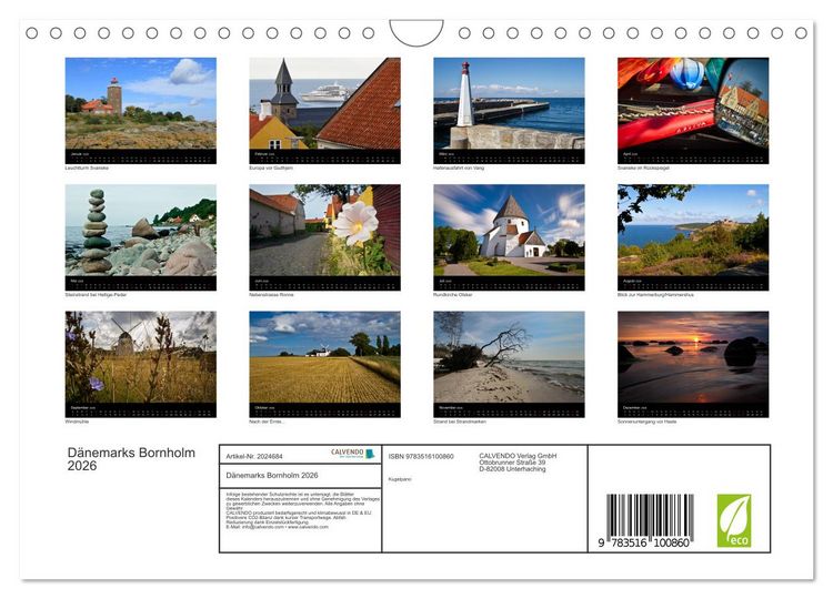 Produktbild: D&auml;nemarks Bornholm 2026 (Wandkalender 2026 DIN A4 quer), CALVENDO Monatskalender