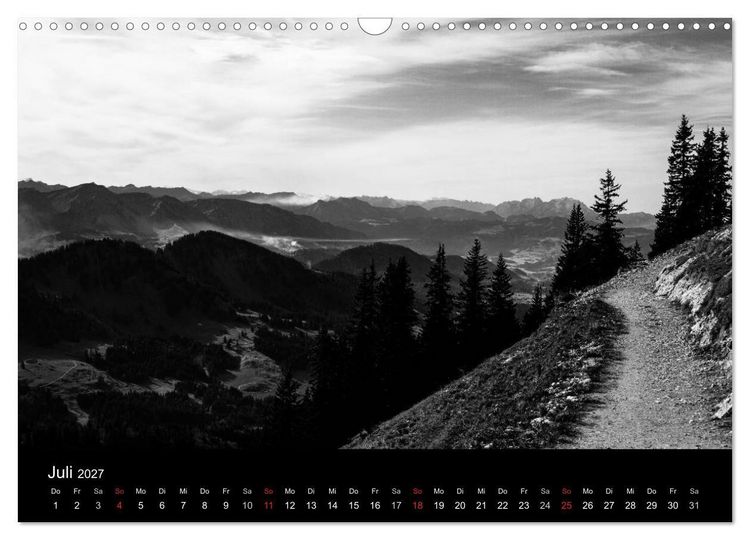 Produktbild: BERGE IN SCHWARZ WEISS (Wandkalender 2027 DIN A3 quer), CALVENDO Monatskalender