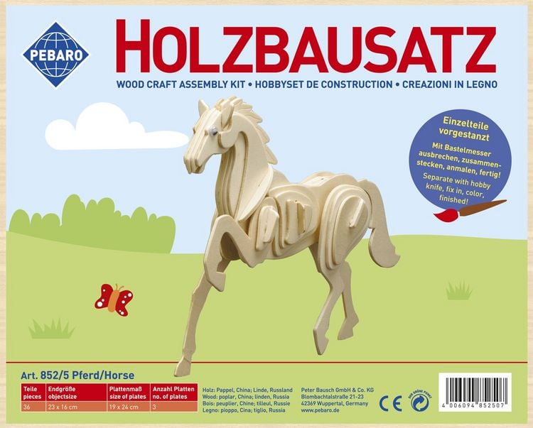 Produktbild: PEBARO 852/5 - Holzbausatz Pferd, 36 Teile, Holzkonstruktion zum Zusammenstecken
