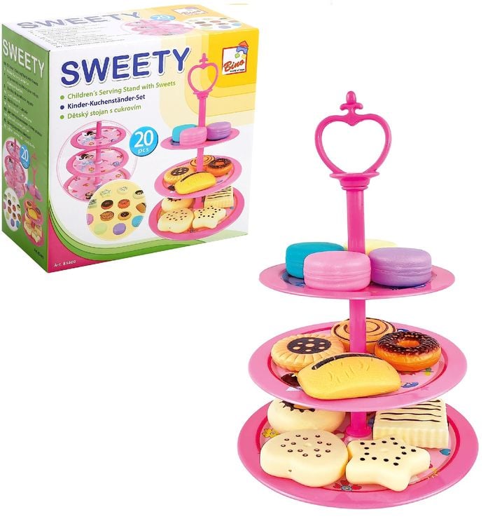 Bild vom Artikel Bino 83400 - Kinder-Kuchenständer-Set, Kuchen-Etagere, Kunststoff, rosa/bunt, Höhe: ca. 22cm vom Autor 