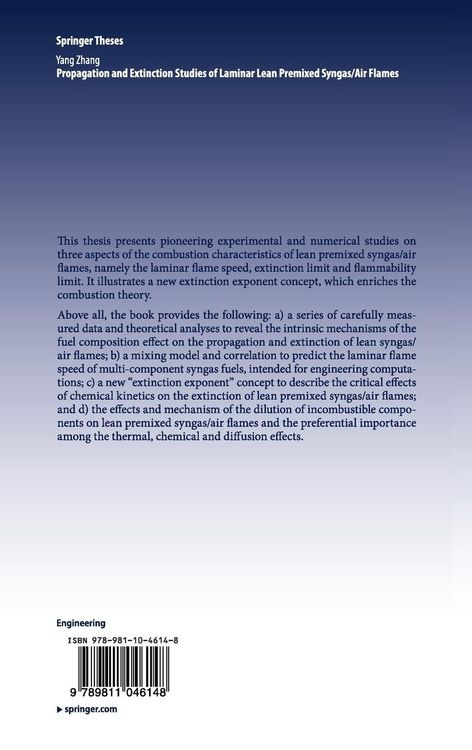 Produktbild: Propagation and Extinction Studies of Laminar Lean Premixed Syngas/Air Flames