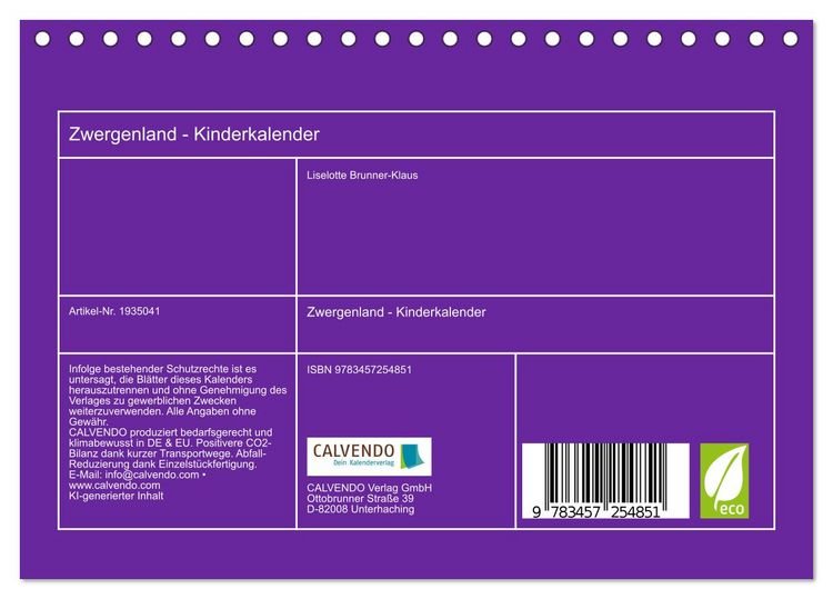 Produktbild: Zwergenland - Kinderkalender (Tischkalender 2026 DIN A5 quer), CALVENDO Monatskalender