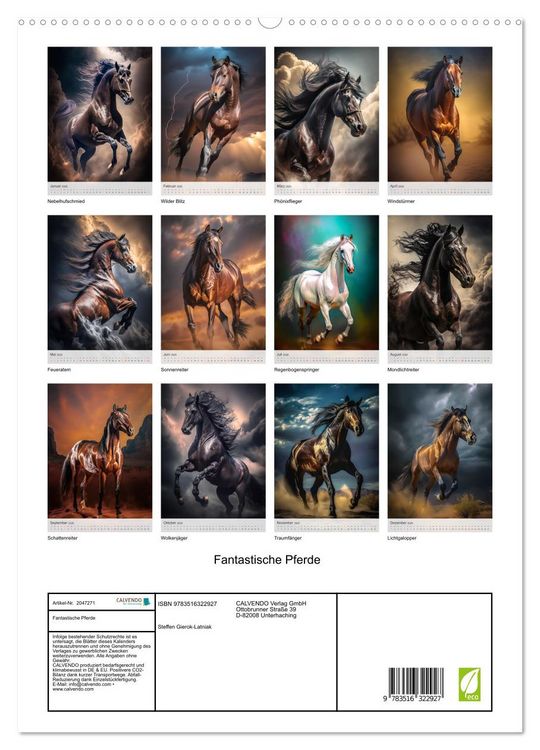 Produktbild: Fantastische Pferde (hochwertiger Premium Wandkalender 2026 DIN A2 hoch), Kunstdruck in Hochglanz