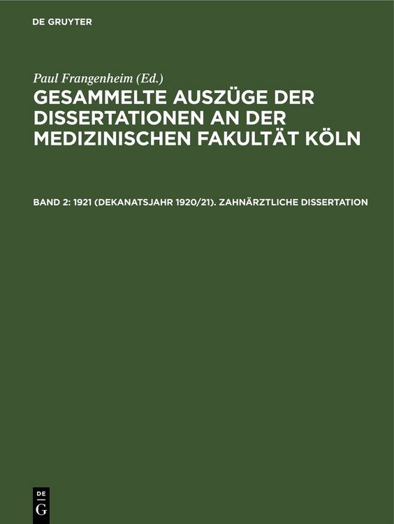 Produktbild: 1921 (Dekanatsjahr 1920/21). Zahn&auml;rztliche Dissertation
