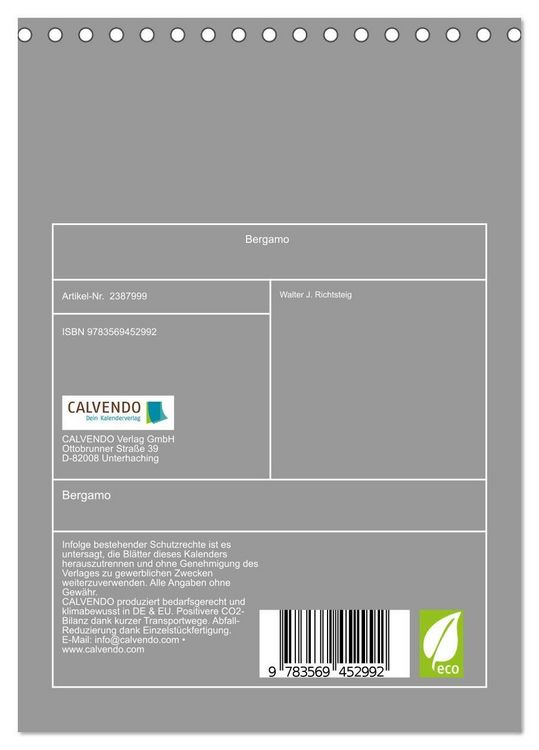 Produktbild: Bergamo (Tischkalender 2027 DIN A5 hoch), CALVENDO Monatskalender