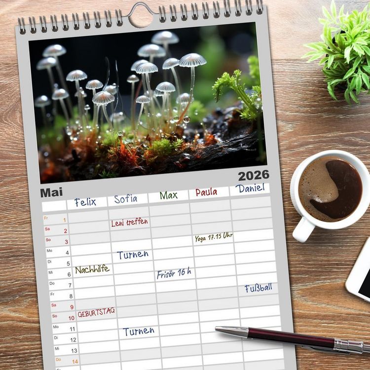 Produktbild: Familienplaner 2026 - Wunderwelt Mikrokosmos mit 5 Spalten (Wandkalender, 21 x 45 cm) CALVENDO