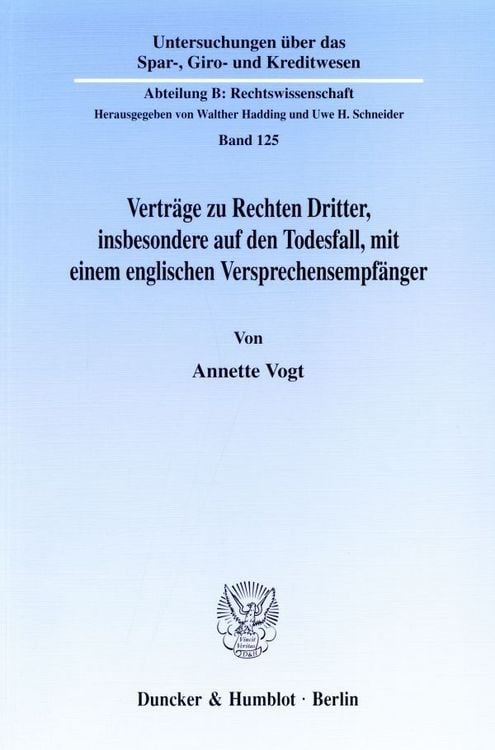 Produktbild: Vertr&auml;ge zu Rechten Dritter, insbesondere auf den Todesfall, mit einem englischen Versprechensempf&auml;nger.