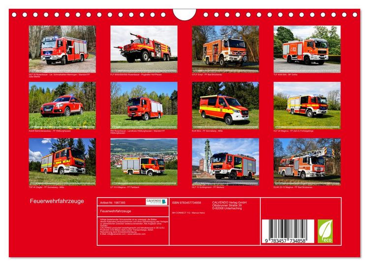 Produktbild: Feuerwehrfahrzeuge (Wandkalender 2026 DIN A4 quer), CALVENDO Monatskalender