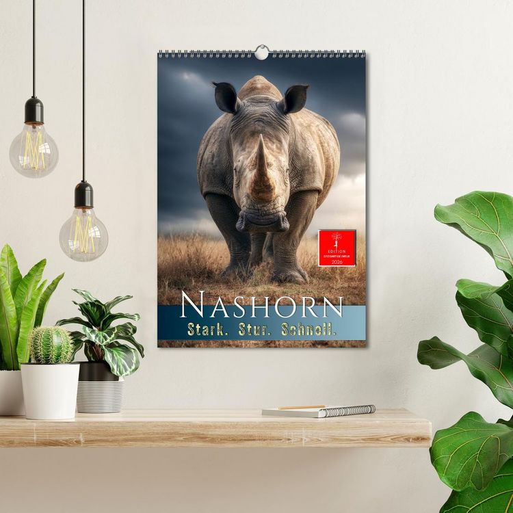 Produktbild: Nashorn - Stark. Stur. Schnell. (Wandkalender 2026 DIN A3 hoch), CALVENDO Monatskalender