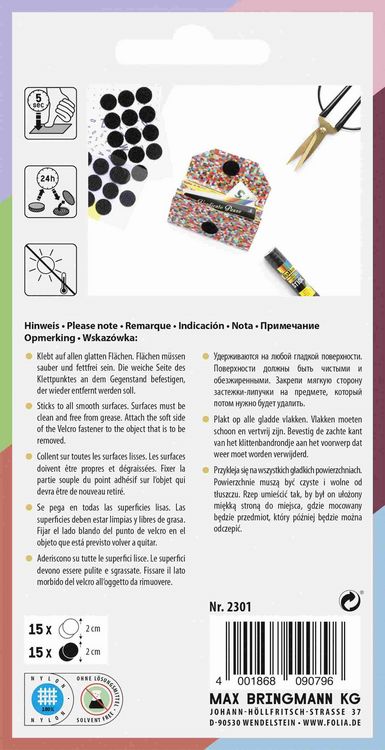 Produktbild: Folia Klettpunkte, 20mm, 30 St&uuml;ck, schwarz & wei&szlig; sortiert