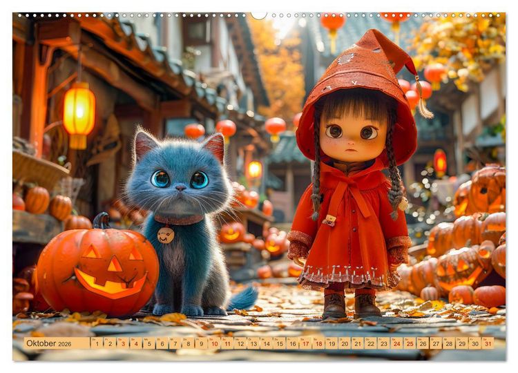 Produktbild: Lina und die Katzen - Magische Abenteuer in niedlichen Szenen (hochwertiger Premium Wandkalender 2026 DIN A2 quer), Kunstdruck in Hochglanz